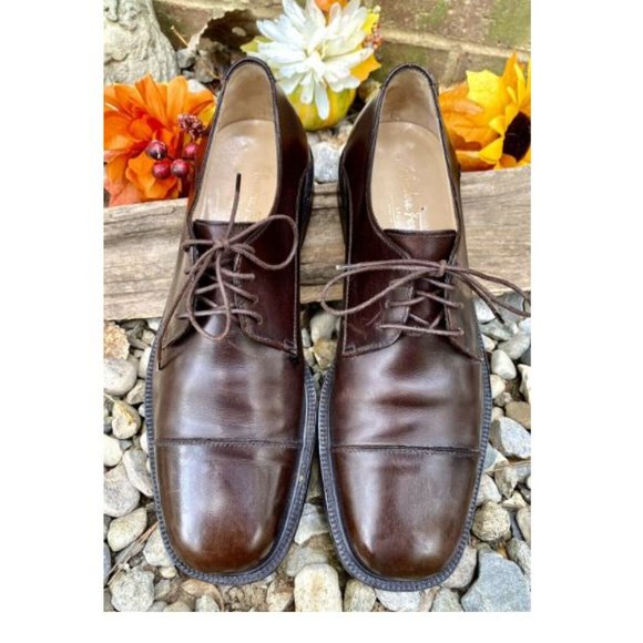 SALVATORE FERRAGAMO MEN'S Studio Brown Leather Oxford Cap Toe Dress Shoe 8.5 D - Picture 2 of 10